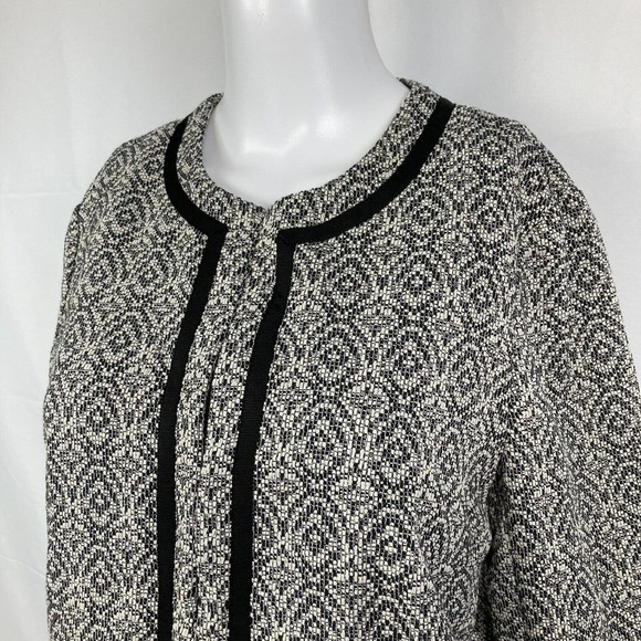 Banana Republic Jacket Blazer Women Sz 6 Black White Tweed Contrast Trim Pockets - Picture 2 of 9